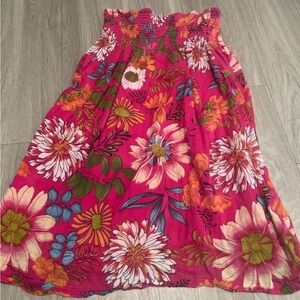 TC Hot Pink Floral Smocked strapless sundress Mini Dress